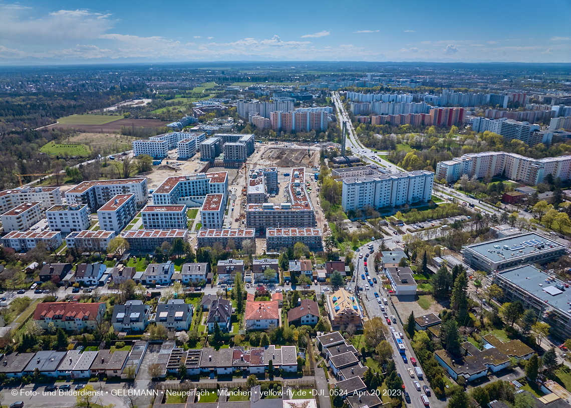 21.04.2023 - Luftbilder von der Baustelle Alexisquartier und Pandion Verde in Neuperlach